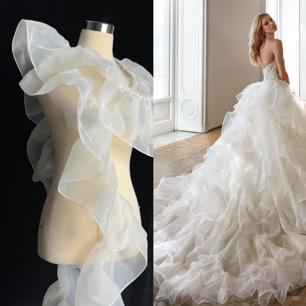Nowa Koronka Organza Szerokość 20CM Jednokolorowa Plisowana Kształt Zmarszczenia Zakręcone Brzegi Materiał do Dekoracji DIY Falbana Materiał do Szycia