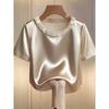 IHUASU Women's Fashion Casual Solid Color Print Short Sleeve O-Neck Blouses & Shirts Unique Design