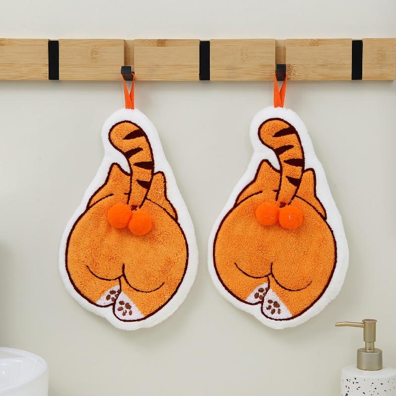 Cartoon Animals Hand Towel Absorbent Hand Cloth Bathroom Hanging Towel Kitchen Cleaning Wipe Cloth Cute Cat Bathroom Towels