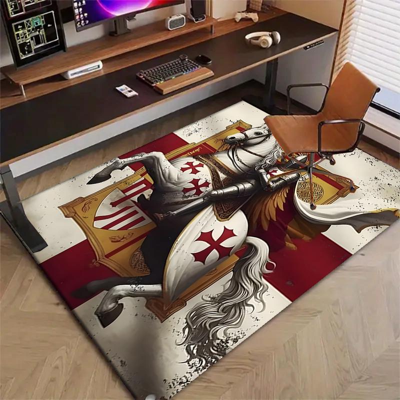Cross Templars Knight Polyester Carpet, Soft Indoor Mat for Office Chair, Living Room, Computer Desk - Decorative Home Office Rug Design