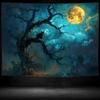 2D Spooky Halloween Black Cat Moon Tapestry Dark Night Forest Wall Decor Cloth for Home & Bedroom