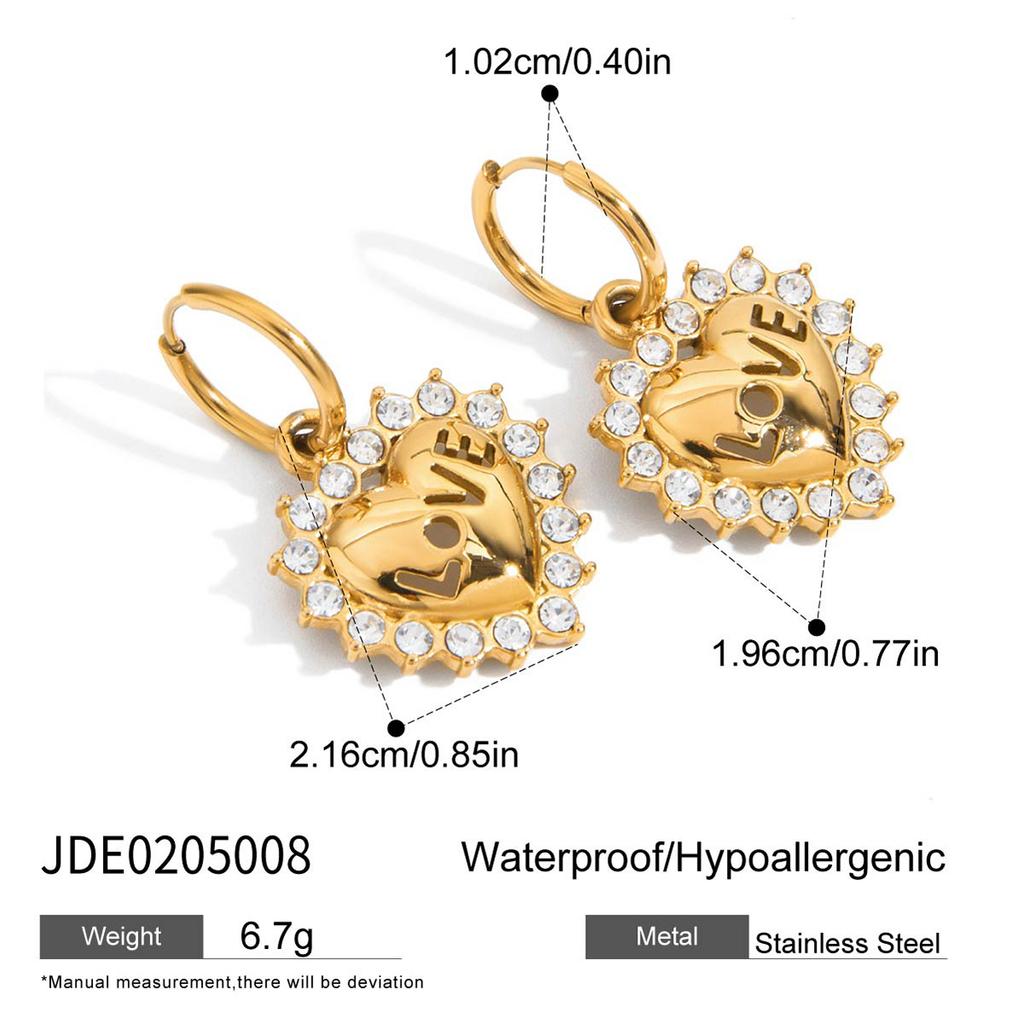 Stainless Steel White Diamond Love Earrings, Earrings Do Not Fade, and Earrings Are Popular.