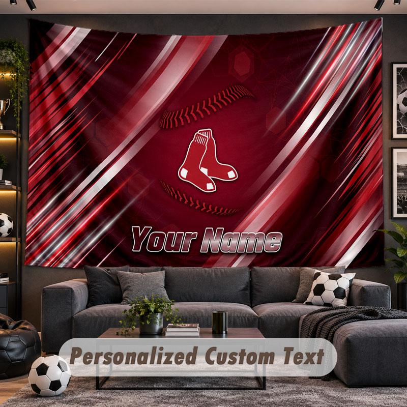 Wall Hanging Tapestry Custom NameBoston Red Sox Pattern Personalized Printed Fabric Wall Decor