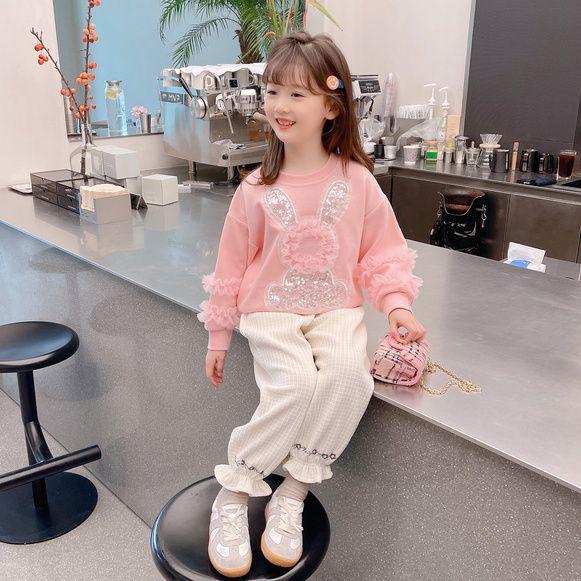 Mädchen Fleece gefüttert Rosa Sweatshirt Süßes Kaninchen Langarm Oberteil Herbst Winter Lässig Basisschicht Hemd