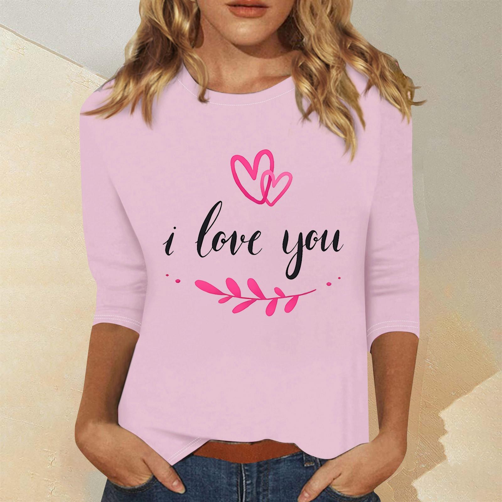 

Женская мода повседневный свитер с семью рукавами и принтом ко Дню святого Валентина XL розовый