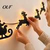 Reusable Christmas Wall Ornament Lighted Santa Sleigh Reindeer Decor with Remote, 3D Light Up Wood Peel Ambient for Bedroom And Stick Entryway