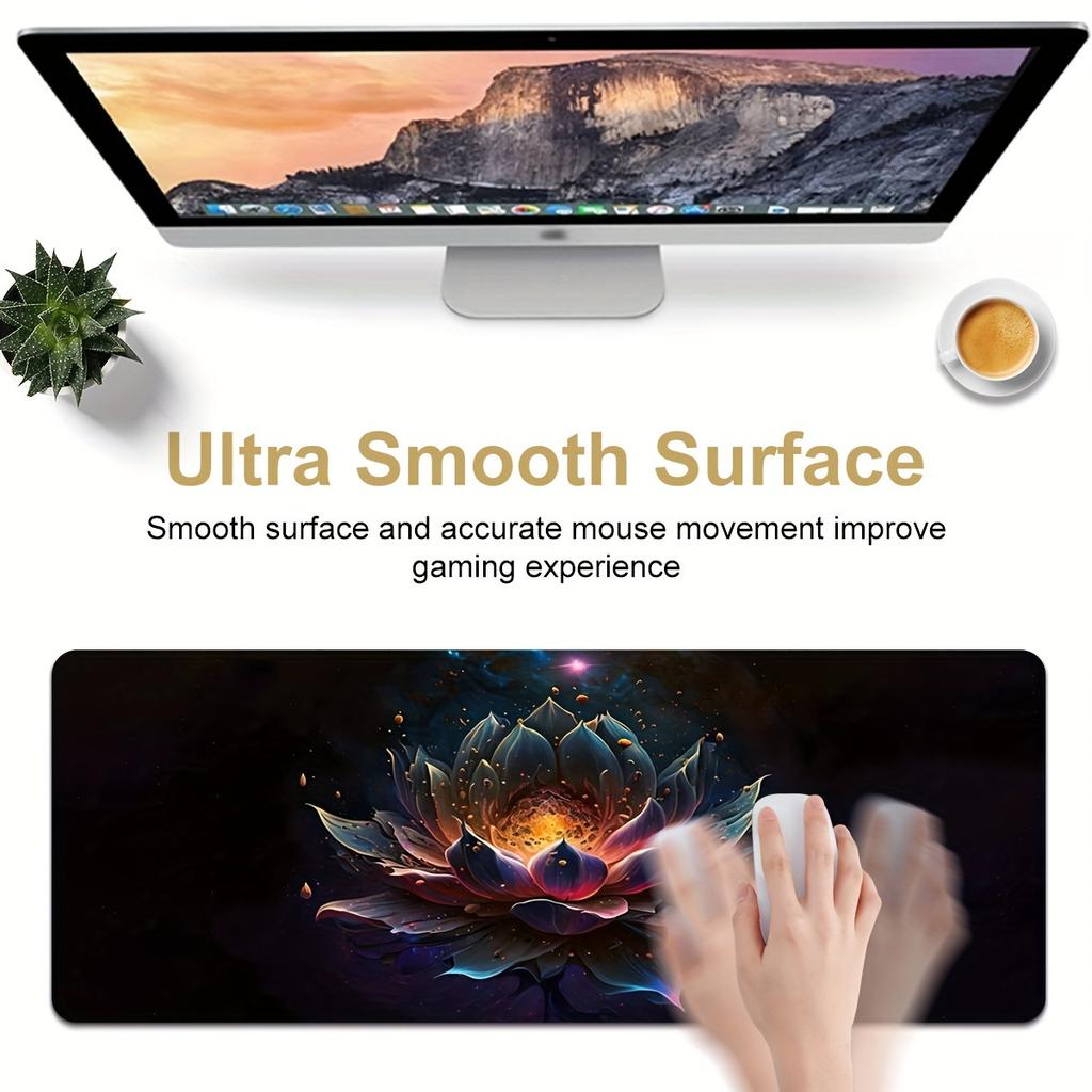 Elegant Black Lotus Flower Large Gaming Mouse Pad Non-Slip Rubber Stitched Edges Desk Mat for Laptop Desktop Office MousePads