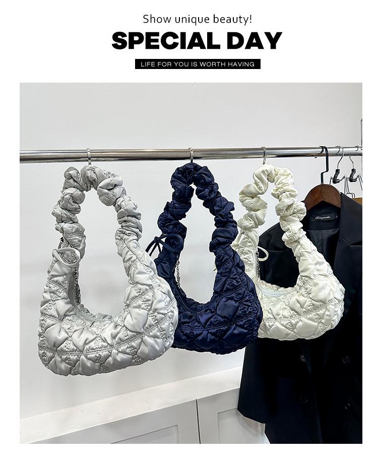 2025 Satin Pleated Dumpling Bag - Large Capacity, Diamond Embroidery, Elegant Shoulder Bag for Commuting & Outings