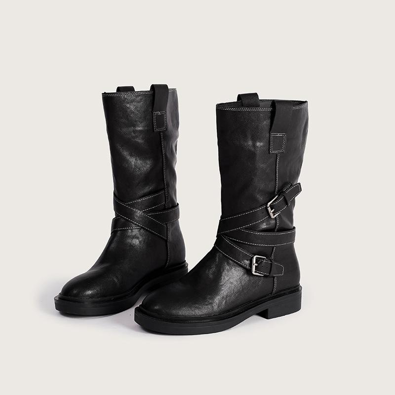 

Ретро локомотивные полусапоги с металлическими пряжками, дизайнерский смысл, весна 2025, толстый каблук, ботинки Мартина, жареный уличный стиль, крутые сапоги в стиле Са для женщин 40 чёрный