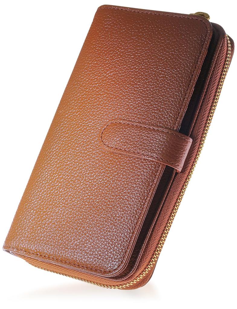 Genuine Leather Long Wallet with Large Holds 30 RFID and Skimming Separates Business and Personal Fits Insurance Foreign and More SW7 [BLUE SINCERE]