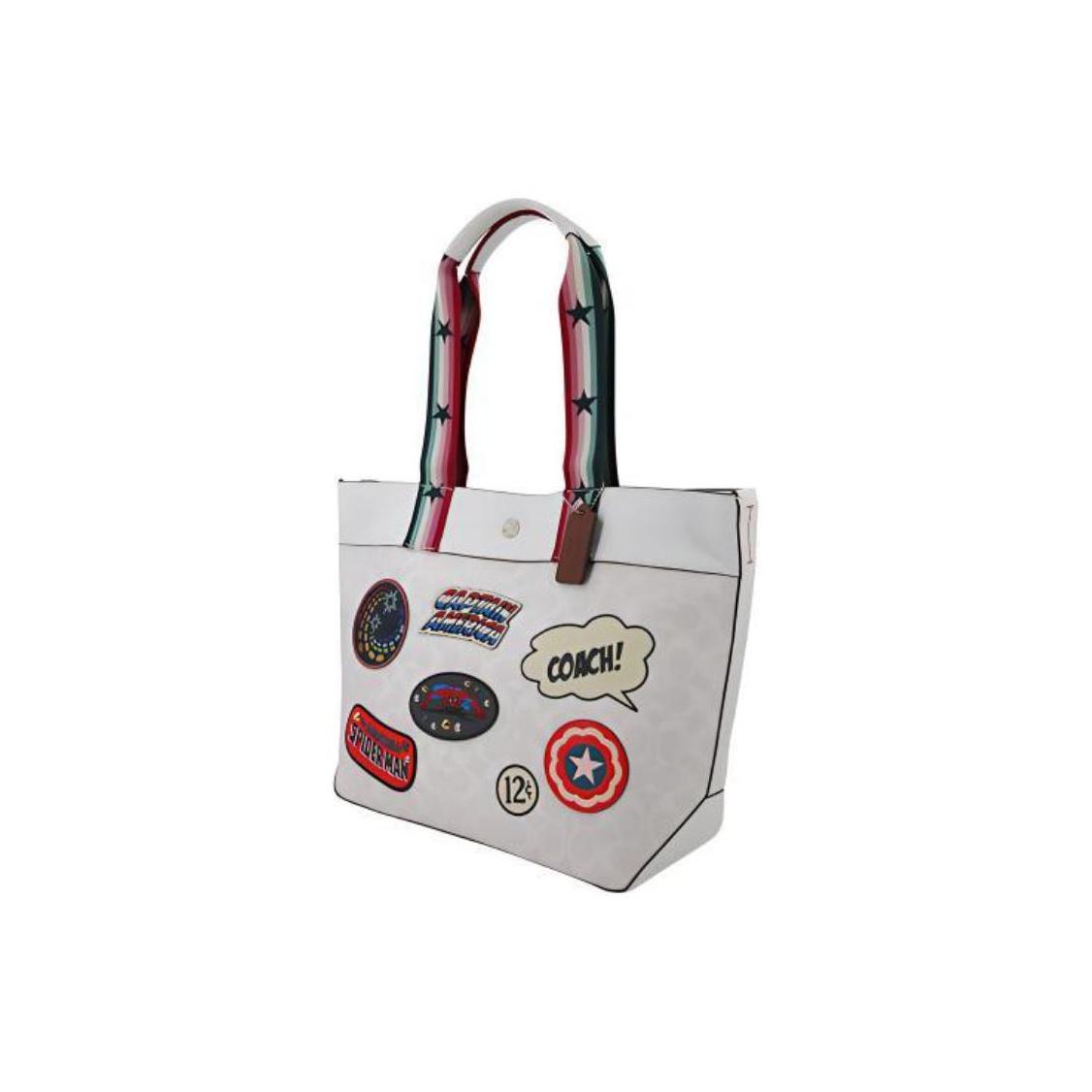 

Coach X Marvel Collaboration Jes 33 Badge Decorated Monogram Coated Canvas And Leather Tote Bag Women tote bags White 2539-SVCAH Basic Set (Bag+Dust Bag)