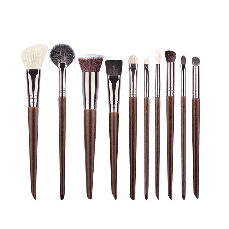 10-Piece Beginner Makeup Brush Set - Contour, Highlighter, Eyeshadow with Animal Hair