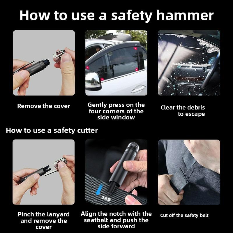 Universal Car Safety Hammer - Emergency Glass Breaker Seat Belt Cutter Life-Saving Escape Auto Tool