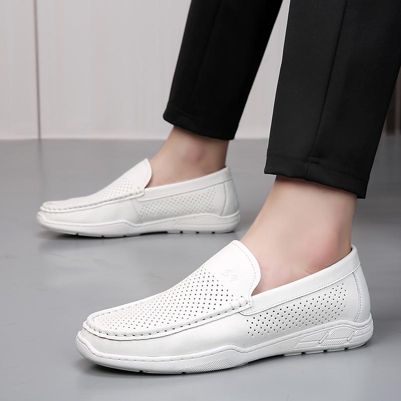 Leather luxury Penny Men's Loafers and Slip-ons Casual Shoes Hollow Out Man Moccasins Summer Slip-On Flats Mens Driving Shoes