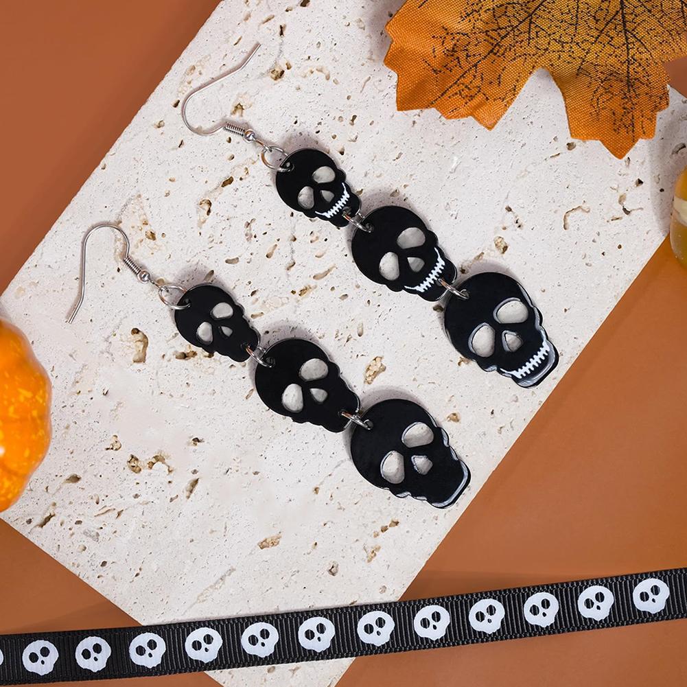 Acrylic Halloween Skull Bat Drop Dangle Earrings Multi-Layered Bat Stacking Earrings Dangle Earrings for Women Halloween Holiday
