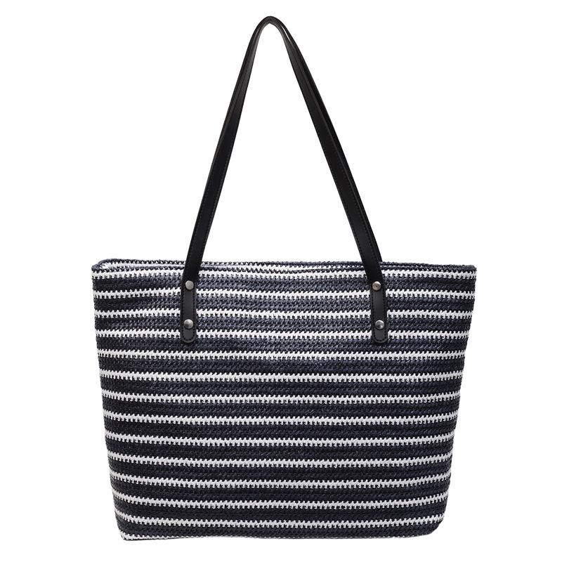 

Популярная контрастная полосатая плетеная сумка повседневная большой вместимости пляжная сумка для отдыха на море сумка-тоут из соломы на плечо one size fits all синий