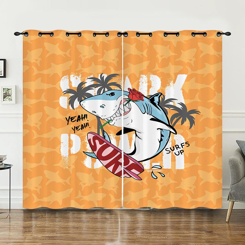 Curtains Marine Animals Sea Turtles Shark Curtains Bedroom Living Room Blackout Curtain Perforated