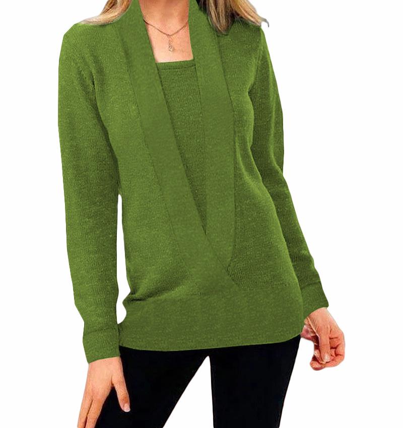 

European Autumn/Winter V-Neck Knit Two-Piece Long Sleeve Women s Sweater Top Double Extra Large
