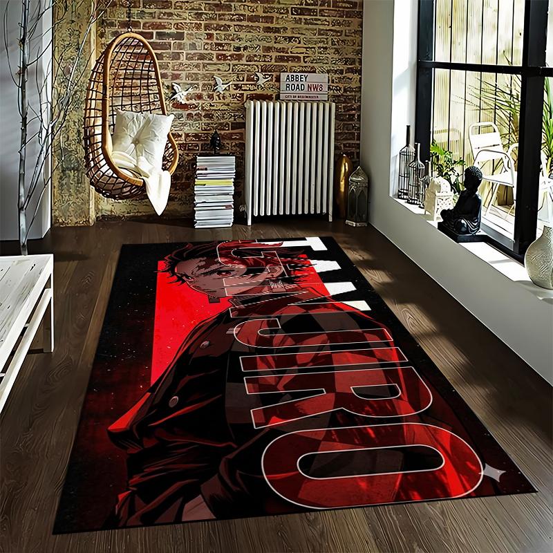 "Anime Style Red and Black Character Print Carpet for Bedroom Decor" Suitable for use as an anti-slip for living room bedroom sofas