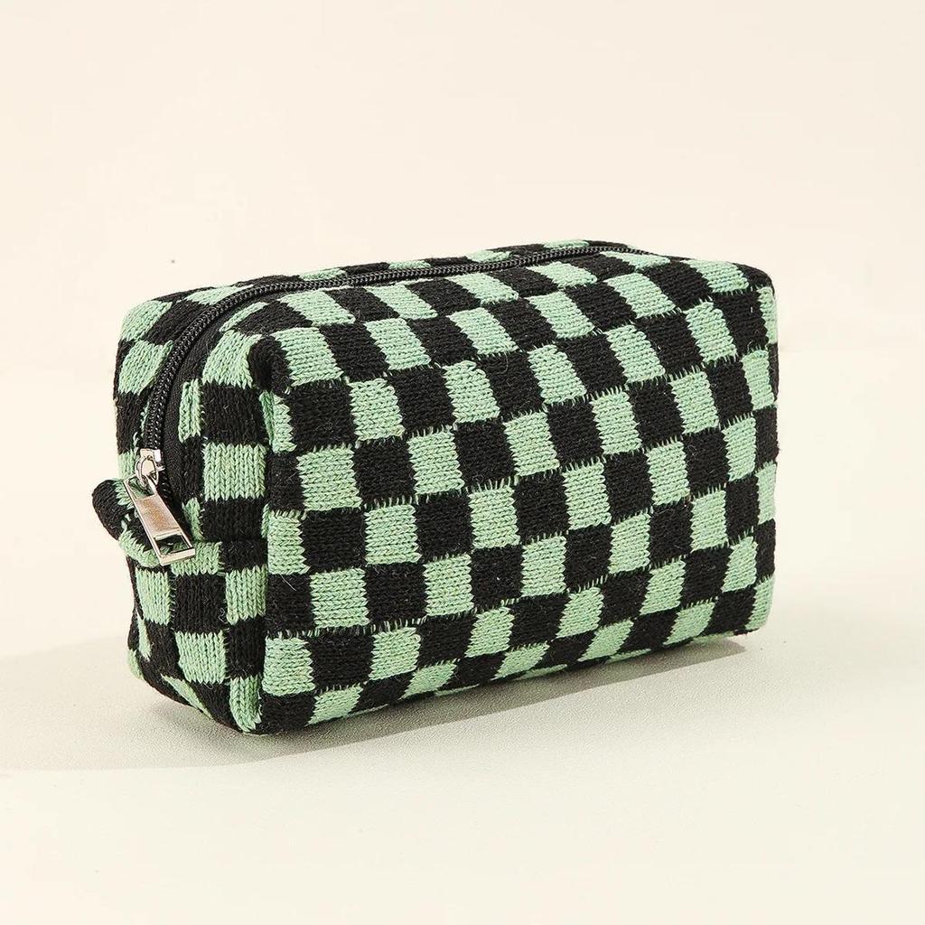 Colorful Checkerboard Plush Clutch Makeup Bag Large Capacity Cosmetic Storage Bag Skincare Organizer Toiletries Bag