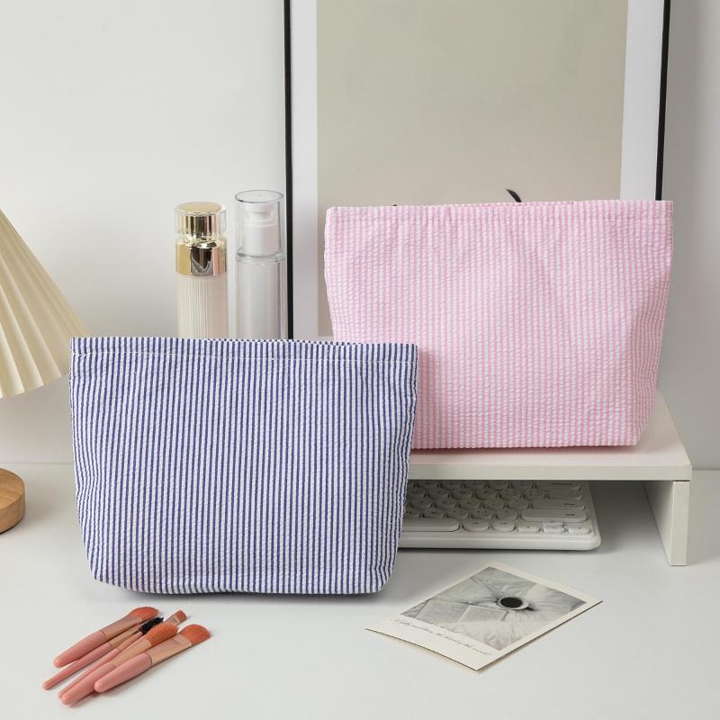 Compact Travel Makeup Bags for Women Vertical Striped Portable Cosmetic Storage