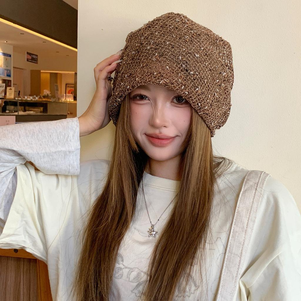 Retro hollow headgear women's summer thin breathable loose face small versatile pile hat tide
