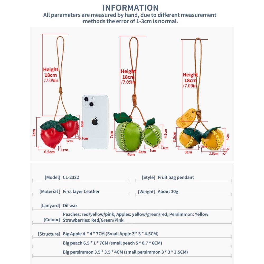 Pear Fruit Pendant Strawberry Bag Pendant Multi-color Leather Keychain  Car Accessory