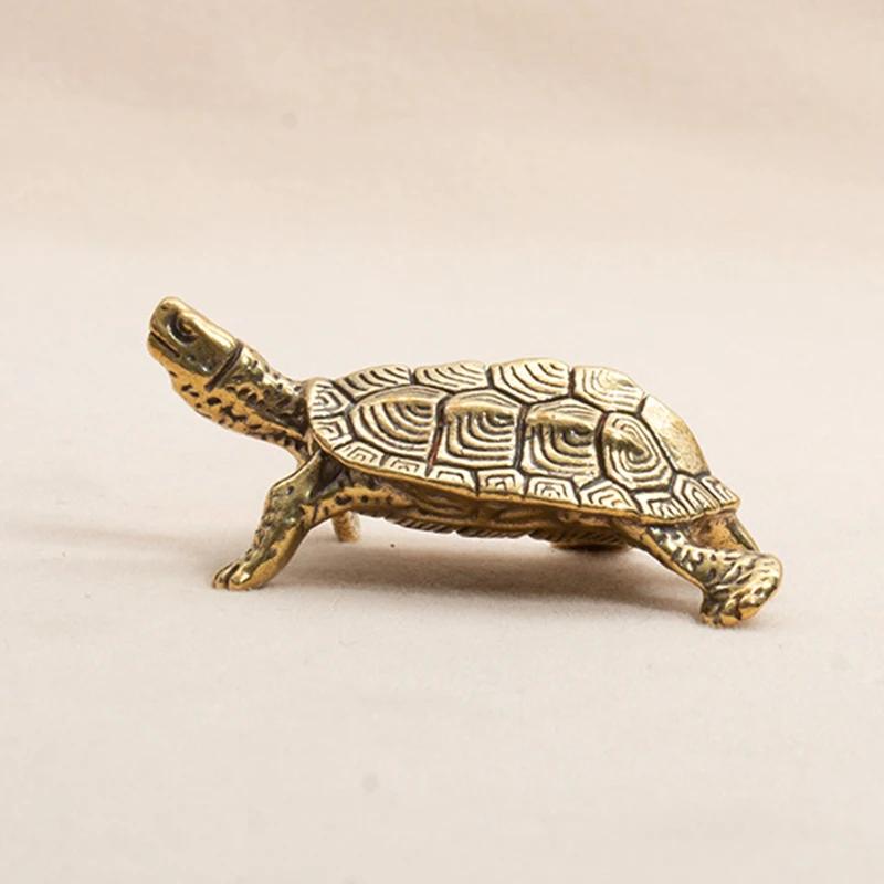 Antique Solid Copper Turtle Ornaments Trumpet Longevity Animal Sculpture Home Office Desk Decorative Simulation Ornament