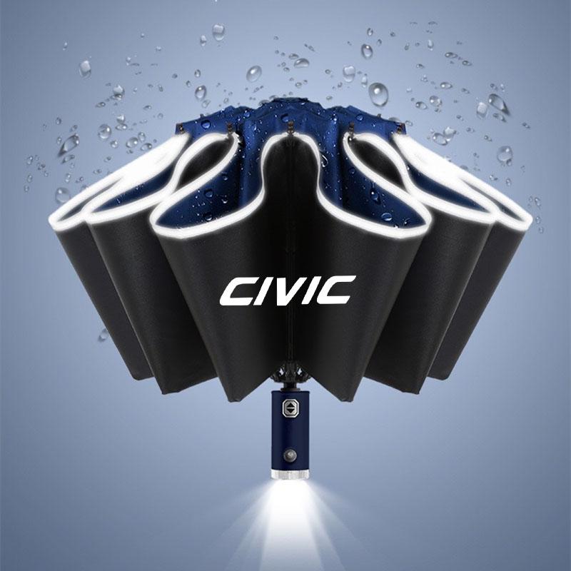EAV3 Car Reverse Folding Umbrella With LED Flashlight Reflective Stripe Umbrella For Honda civic 10th 8th type r 2012 2018 2020