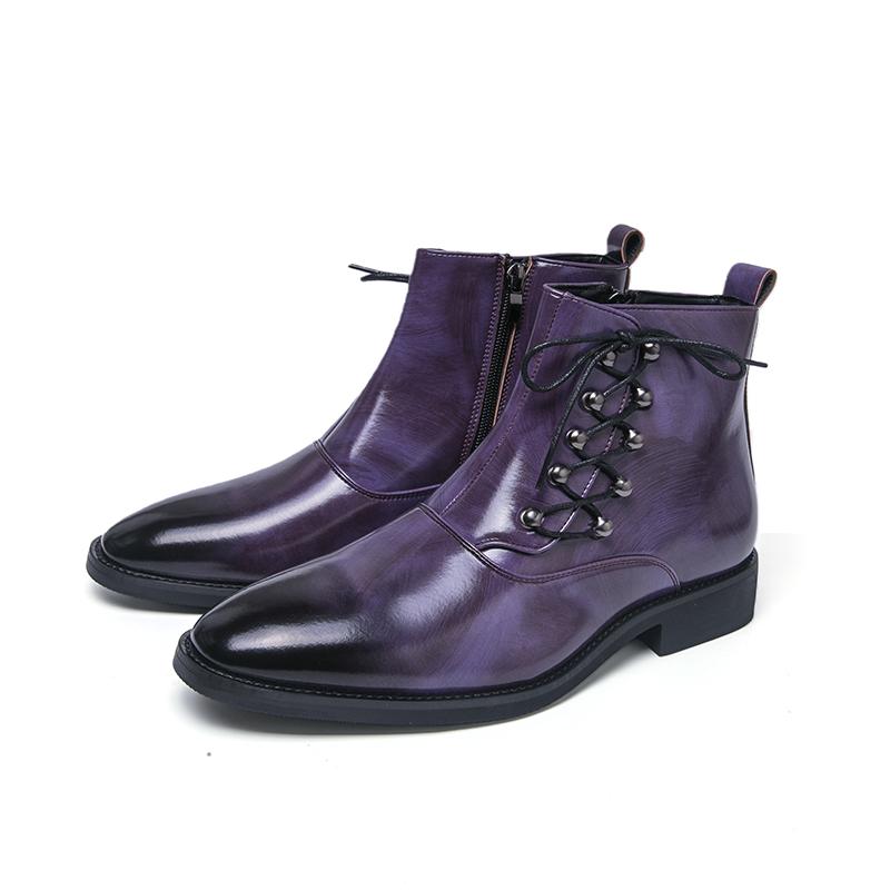 Men’s High Top Black Leather Boots Dress Formal Business Retro Brown Ankle Boots Tuxedo Purple Wedding Shoes Plus Size
