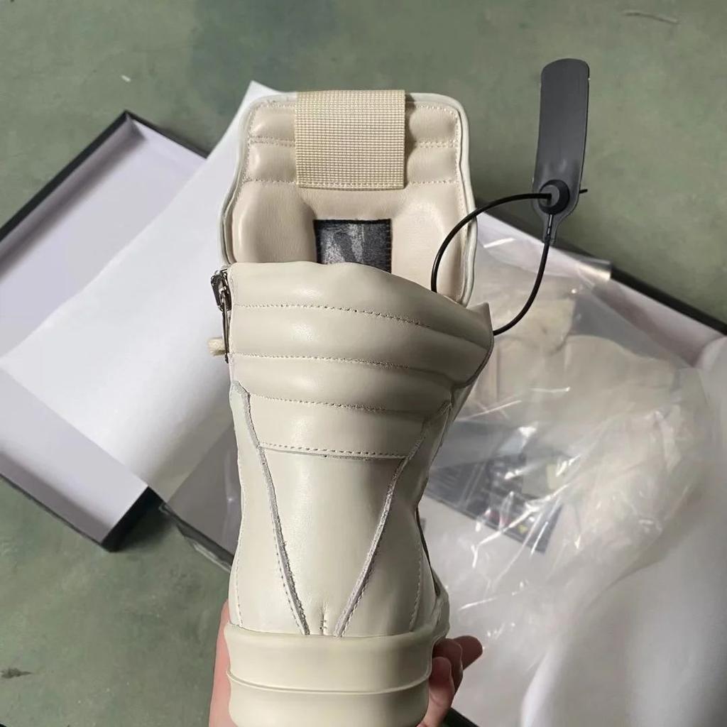 Brand Men Shoes Ivory Calf Leather High-Top Casual Women Sneakers Classic Leather Shoe Luxury Fashion Designer Woman Ankle Boots
