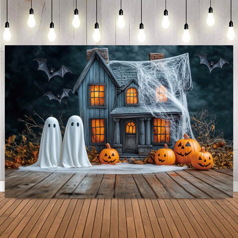 Halloween Day Theme Backdrop Pumpkin Bat Ghost Castle Balloon Kid Portrait Party Decor Photography Background Banner Supplies