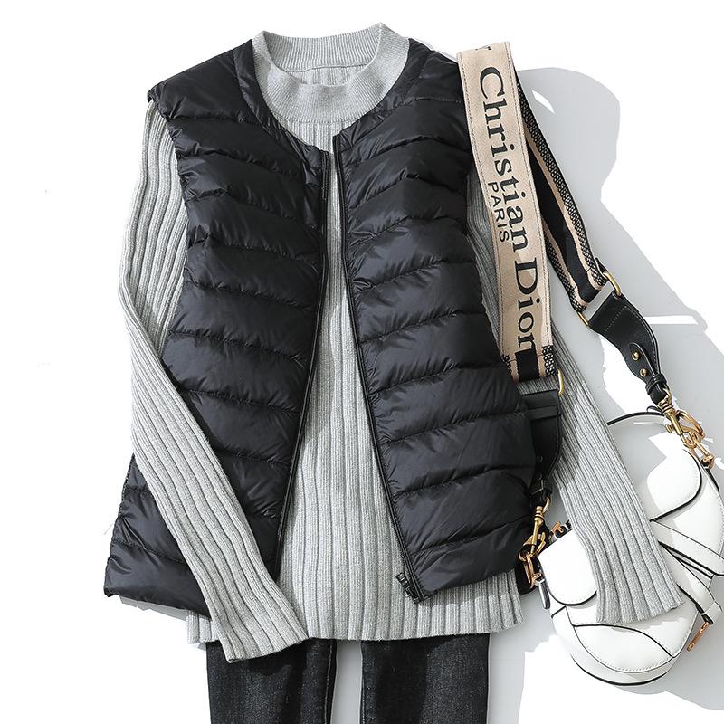 Women's Lightweight Sleeveless Down Vest: Short Round Neck, Autumn/Winter, Plus Size.