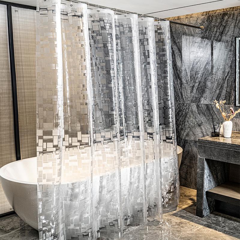 Waterproof PEVA Shower Curtain with Hooks, Solid Color, Thickened & Punch-Free for Bathroom