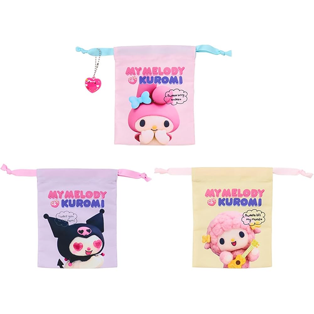 Sanrio My Melody & Kuromi Drawstring Bag Set 3 Pieces Polyester PVC Age 3 and Up
