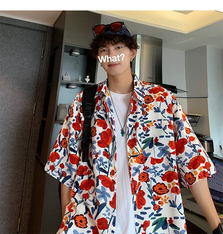 Men's Hawaiian Floral Short-Sleeve Shirt - Trendy, Lightweight, High-End Hong Kong Style Design