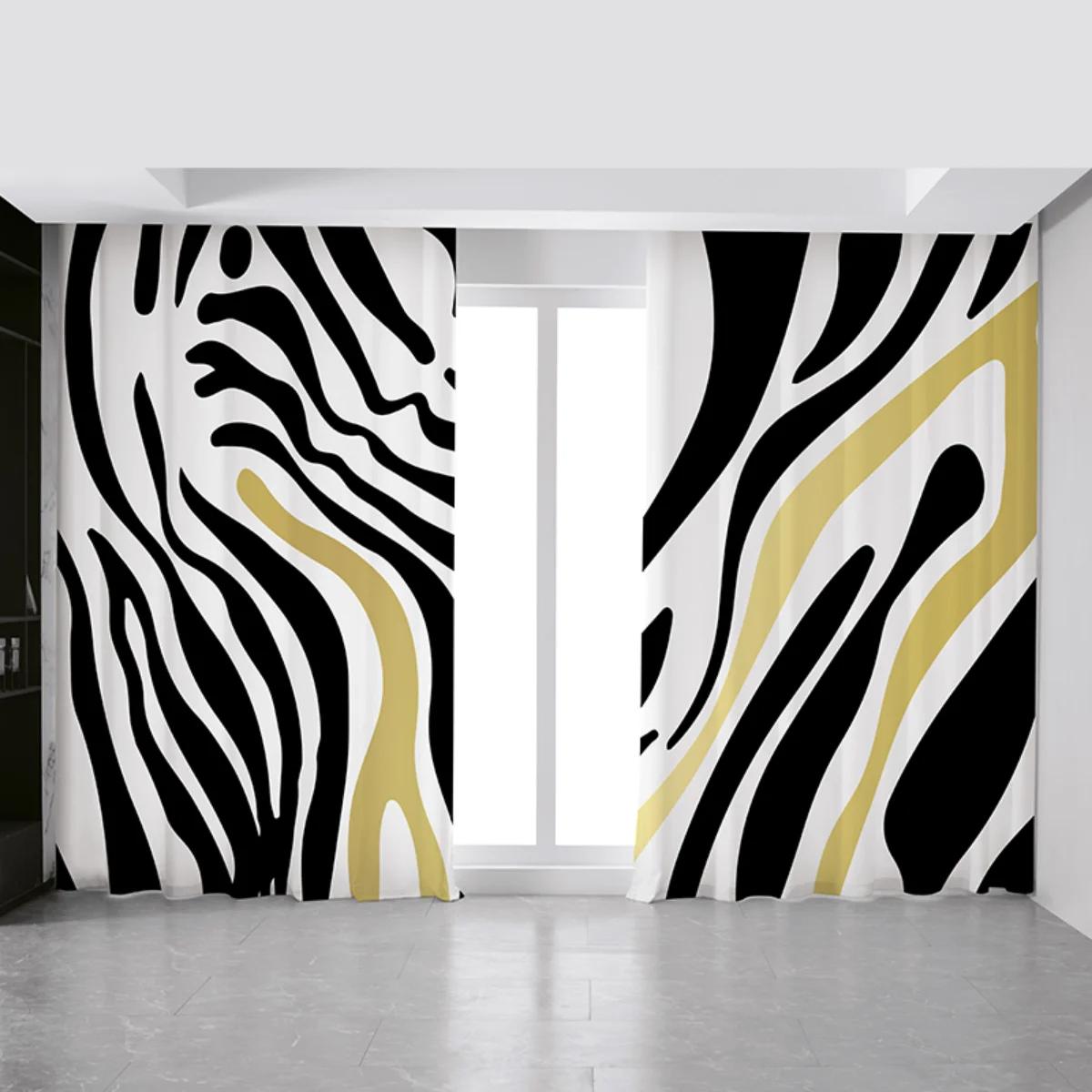 

Nordic Simple Light High Shadowing Шторы Luxury Personality Trend Art Zebra Leopard Print Спальня Гостиная Затемняющие Шторы W55 X H120cm X 2&Grommet Top