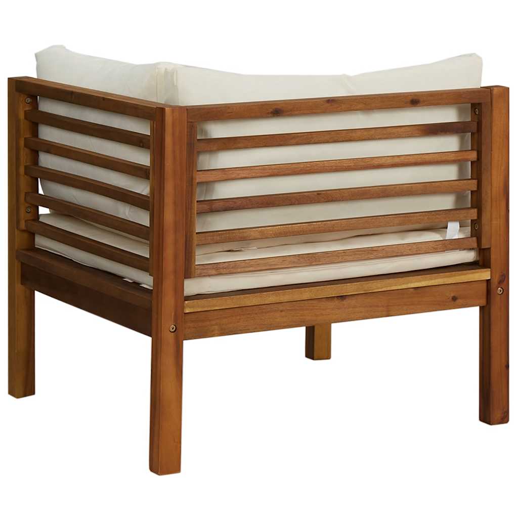 vidaXL Modulares Ecksofa mit Cremeweißen Kissen Akazienholz