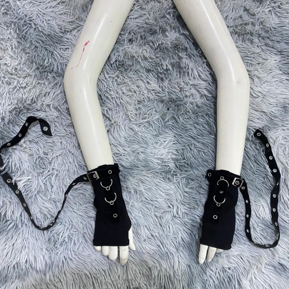 Y2K Punk Wristband Black Fingerless Mittens Fashion Arm Cover Cosplay