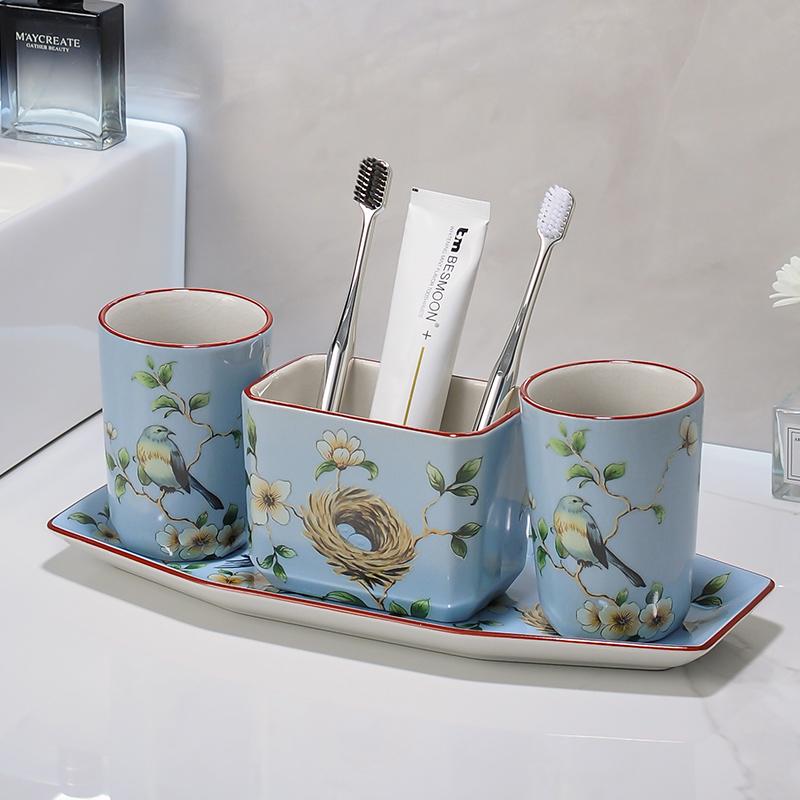 soap dispenser shampoo dispenser High temperature ice crack ceramic mouthwash cup lotion bottle set bathroom mouthwash cup