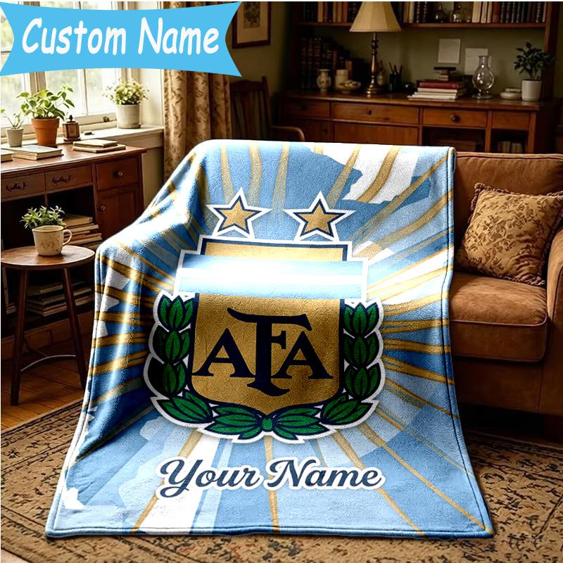 Custom Name Argentina Football Team Blanket Bedding Blanket for Women Men, Soft Throw Blankets for Couch,Bed, Picnic, Christmas Gifts
