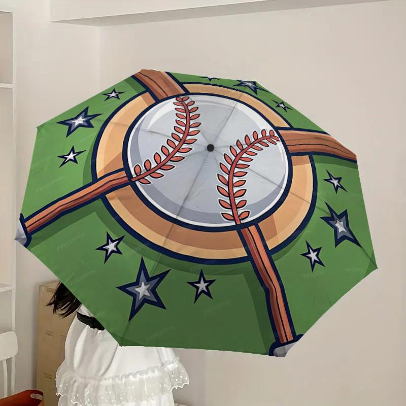 1pc Baseball Emblem with Stars and Bats Umbrella with Plastic Handle,Suitable for All Seasons Home Travel Outdoor UmbrellaDD073