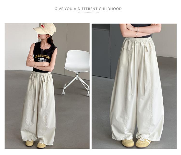 Girls' 2026 New Summer Korean Edition Elastic Waist Wide Leg Pants Cotton Thin Casual Pants Relaxing Air Ball Pants