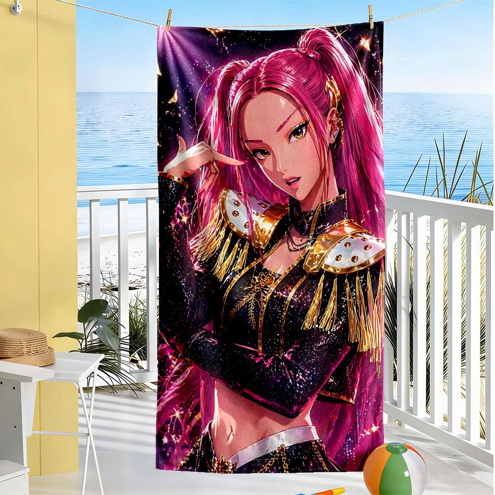 Colorful K-pop Demon Girl Beach Towel Super Soft & Absorbent Comfortable Lightweight Portable for Swimming,Beach,Camping, Travel, Beach Accessories,Gy