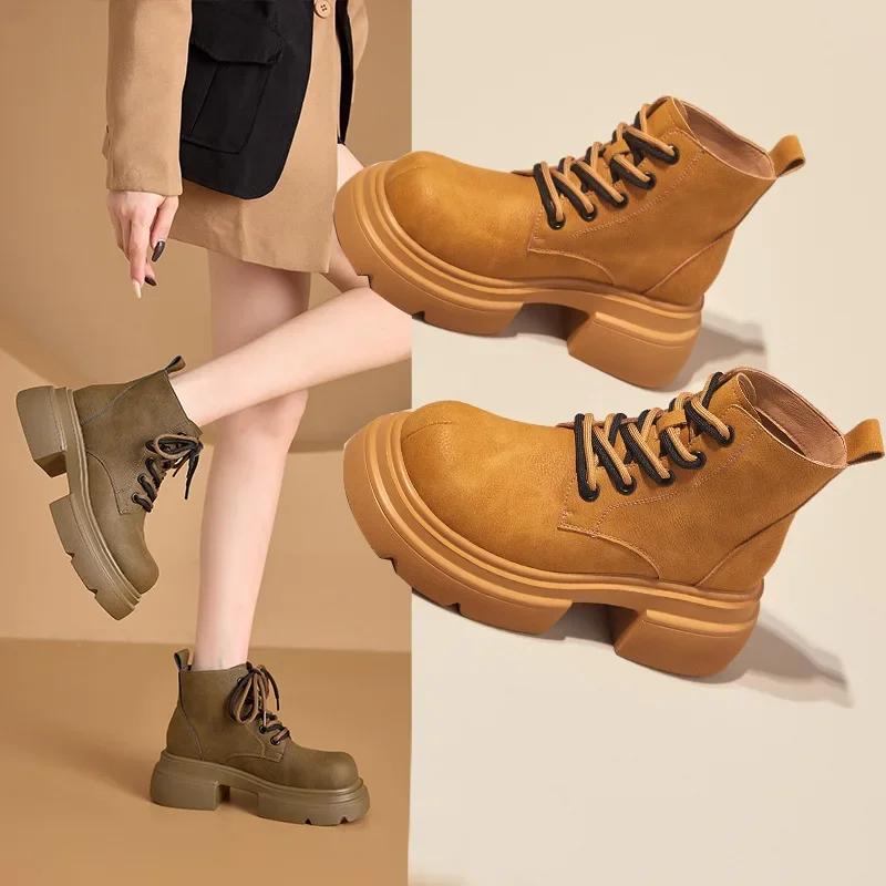 Frauen Echtes Leder Motorrad Stiefeletten Weibliche Lace Up Plattformen Casual Schuhe Frauen Arbeitskleidung Desert Boot Botas De Mujer