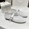 Sheepskin Version~ New European Genuine Leather Flat-bottomed One-word Buckle Woven Single Shoes British Low-heeled Shallow-mouth Mary Jane Shoes