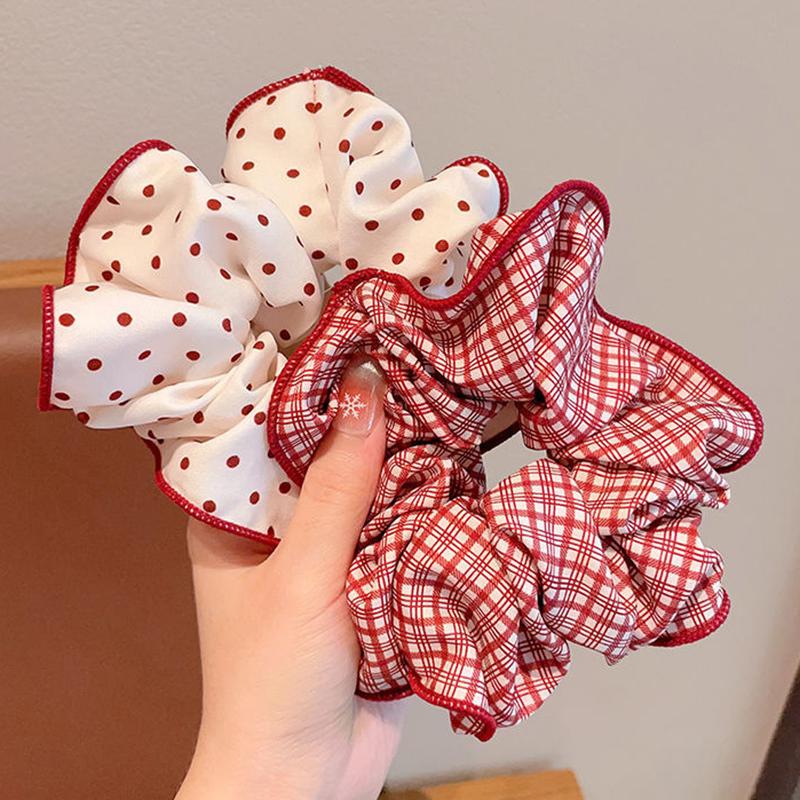 3pcs High End Red Cute Dot Plaid Scrunchies for Women Girls Soft Elastic Hair Ties Gentle Hair Bands Fashion Hair Accessories