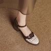 Soft leather not tired feet woven hollow high heel hollow bag head sandals women's summer 2025 new thick heel women's shoes