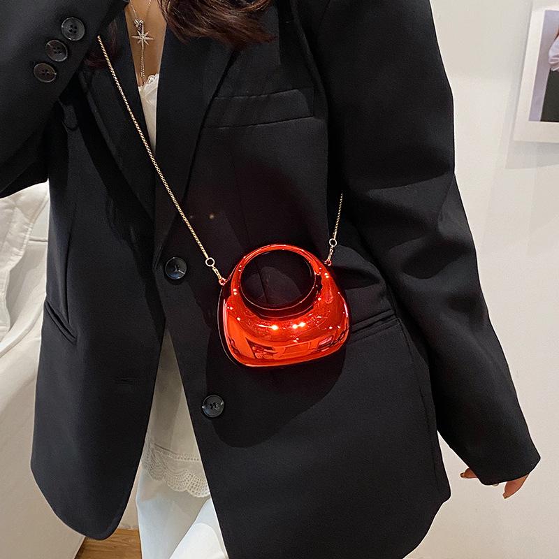 Women's Shiny Mini Crescent Chain Bag - Exquisite Lipstick & Coin Crossbody Purse