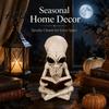 Spooky Halloween Window Displays Alien Cross Legged Reading Book Skeleton Figurine, Resin Sci-Fi Gothic Collectible Art Pieces Ornament, Collection